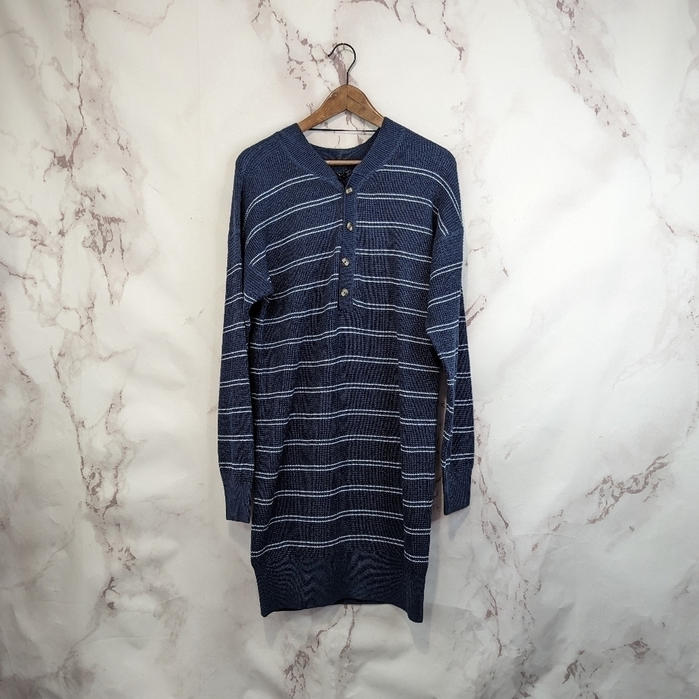 Prana Milani Henley Dress Size M L Nautical Stripe Blue Thermal Long Sleeve